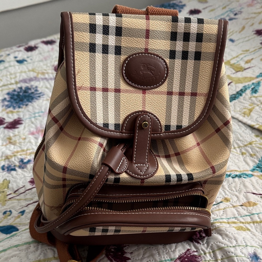 Burberry Tan and Brown Check Backpack